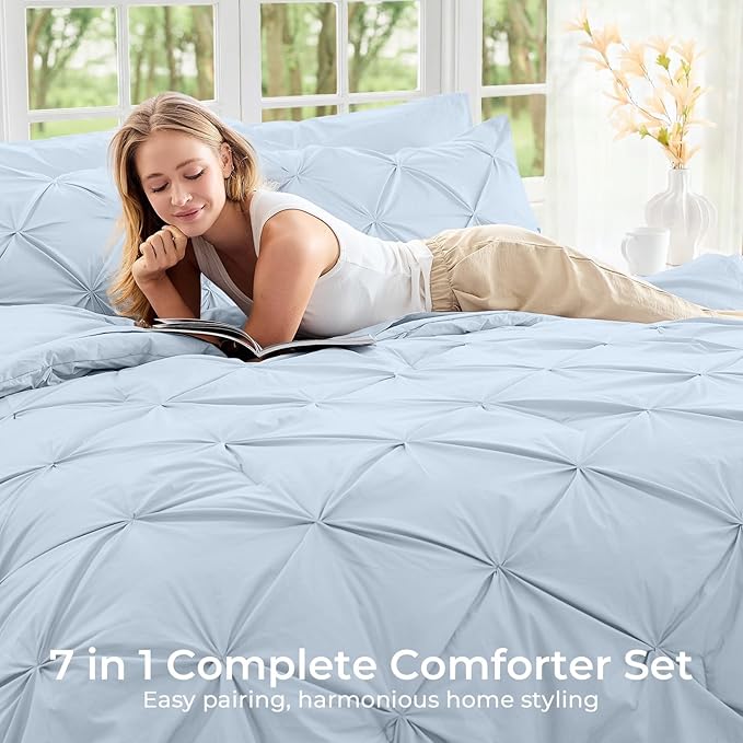 Sasttie Queen Comforter Set, 7-Piece Bed in a Bag, Pintuck Bedding Sets - Image 6