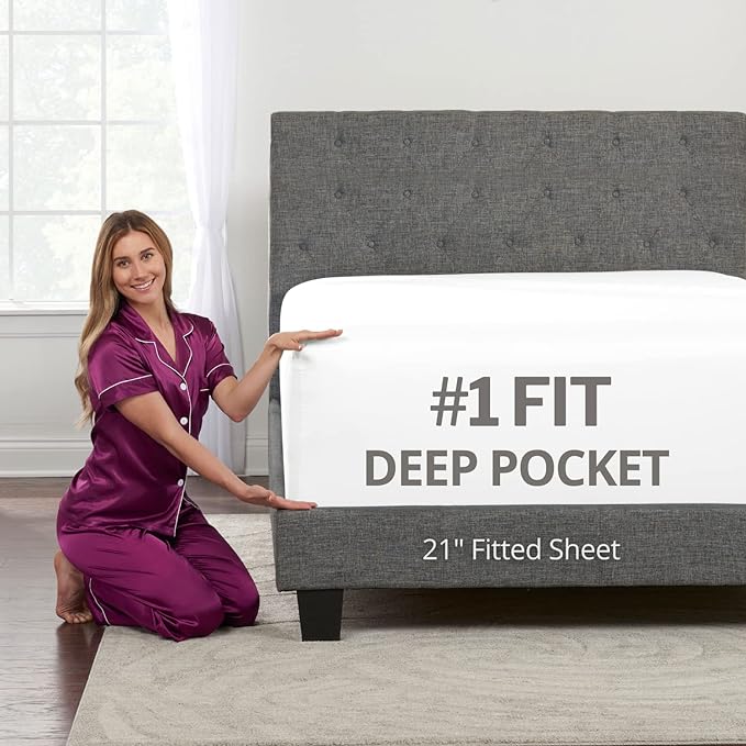 DeaLuxe Cal King Fitted Sheet Only Deep Pocket - 17in - 21in Inch + Extra Deep by DeaLuxeBedding