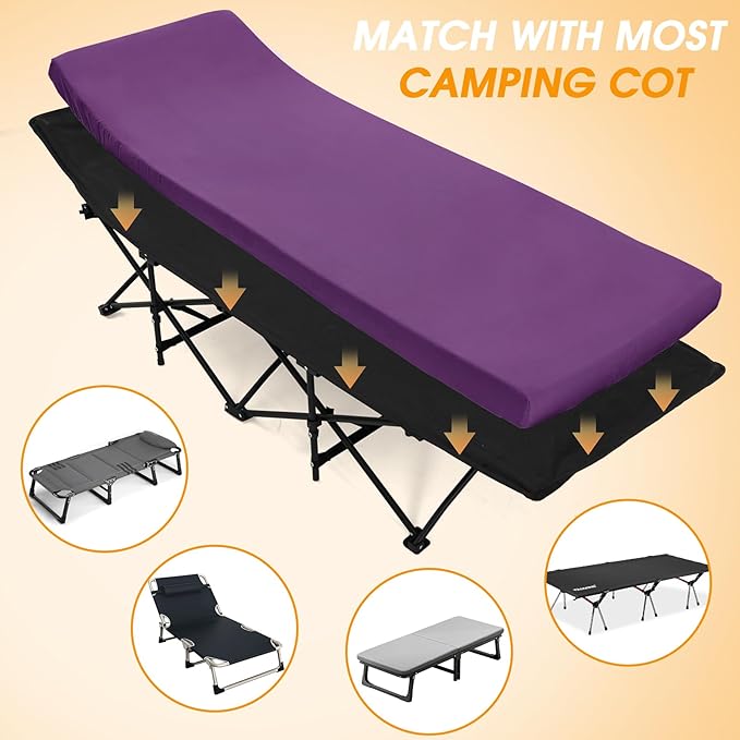 CYMULA Camping Cot Mattress 2in Memory Foam Sleeping Pad, Soft Warm Non-Slip - Image 3