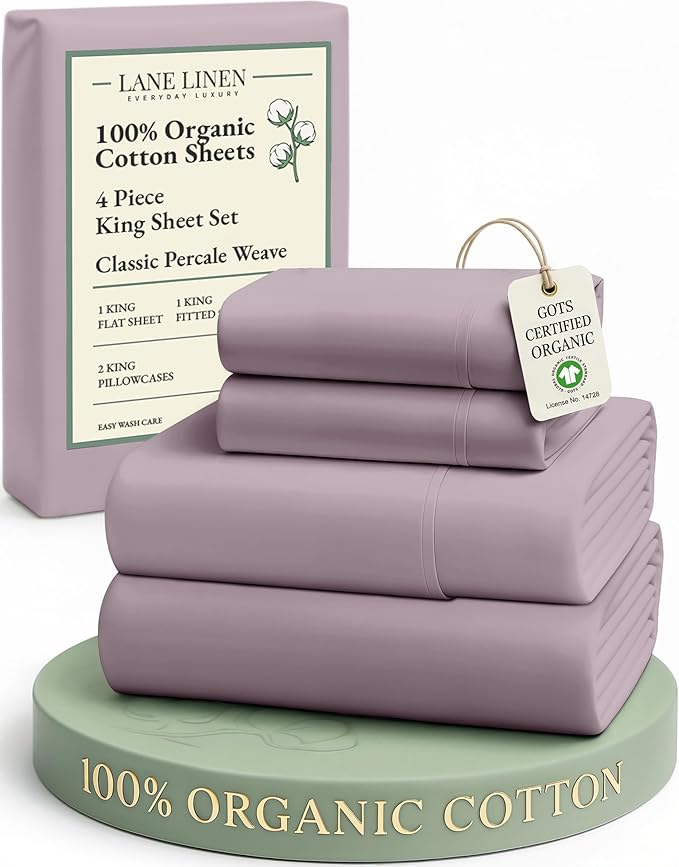 LANE LINEN 100% Organic Cotton King Size Bed Sheets, Sustainably Produced Okeo by LaneLinen
