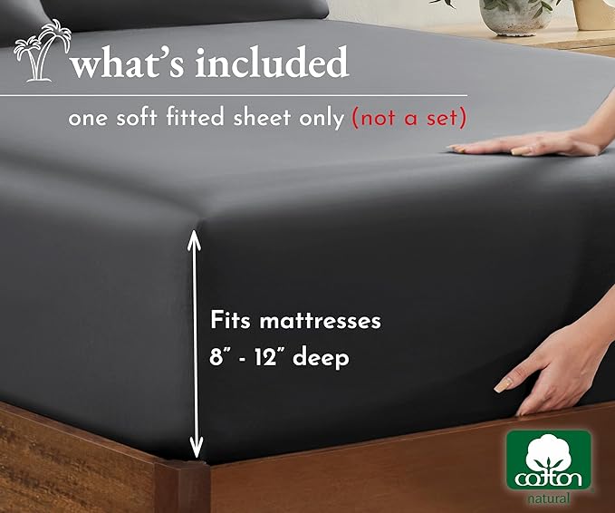 California Design Den Twin Fitted Sheet Only, Soft 100% Cotton Sateen, Durable - Image 4
