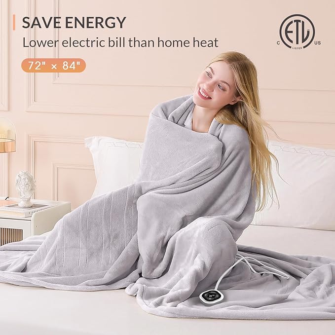 HOMLYNS LuxeHeat Heated Blanket Electric Blanket Full Size, Soft Flannel Sherpa - Image 6