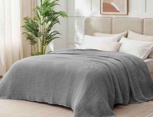 100% Cotton Muslin Blanket King 108" x 90", 6 Layers Breathable and Lightweight by Kozyhvn
