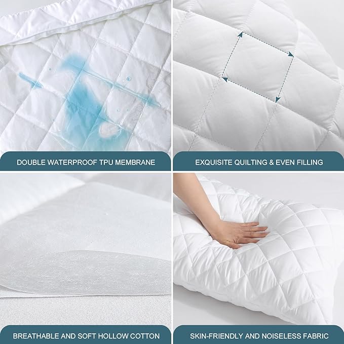 UNILIBRA 2 Pack Waterproof Pillow Protector Quilted Queen Size - Image 3