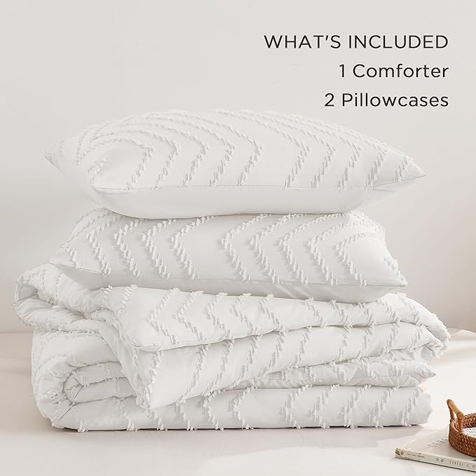 Andency White California King Comforter Set, Boho Cal King Soft Warm Tufted - Image 6