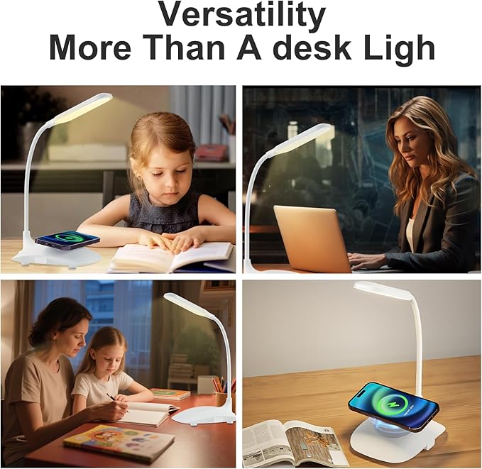 LED Desk Lamp Wireless Charging Desk Lamp with Touch Control Dimmable Office Desk Light Eye-Caring Office Lamp with Adjustable Gooseneck Table Lamp, Reading Lamp Table Lamp for Bedroom Bedside Study-DeskoryOffice