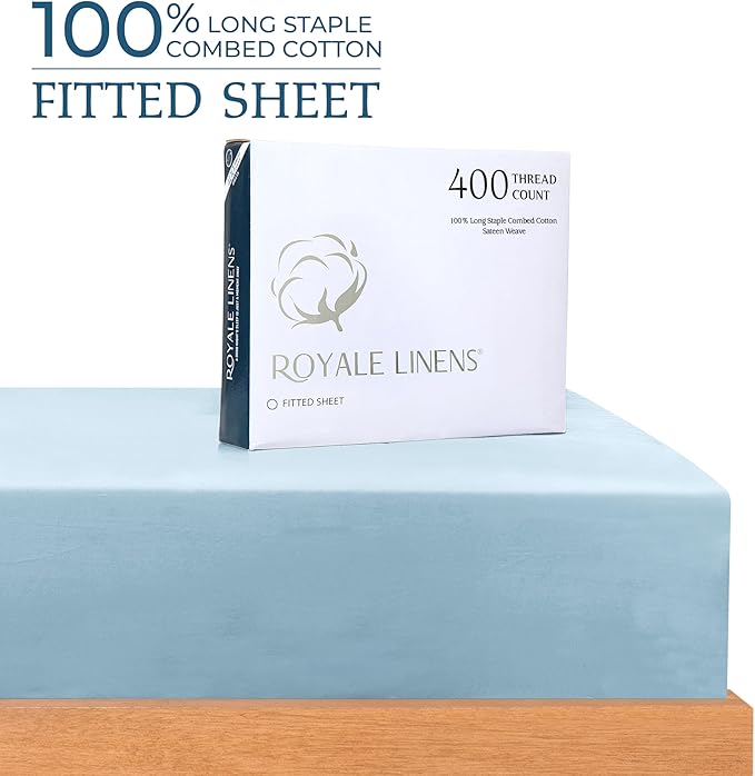 Royale Linen 400 Thread Count 100% American Grown Cotton Fitted Sheet Twin Size - Image 2