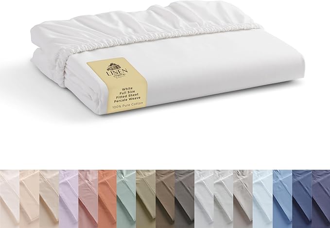 Linen Home 100% Cotton Percale Weave Fitted Sheet, Full Size, 1 Deep Pocket by LINENHOME