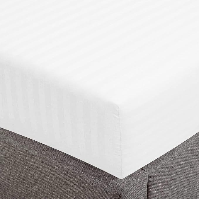 Feather & Stitch 1 Piece Fitted Sheet Queen Size, 100% Cotton Damask Sateen by FEATHERSTITCHNEWYORK