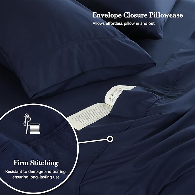 Twin Sheet Set 3 Piece, Wrinkle Free, Oeko-Tex Certified Bedsheets，Navy Blue - Image 4