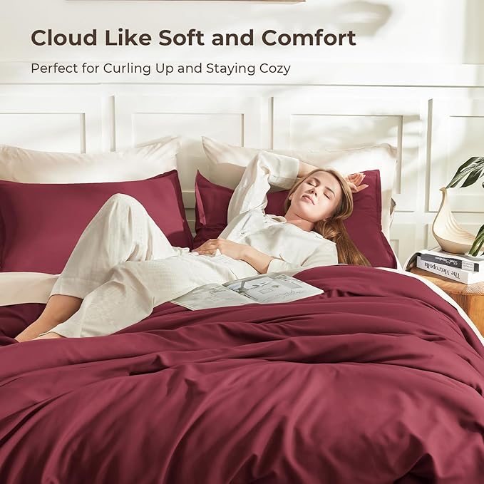 Litanika Burgundy Red Comforter Set Twin/Twin XL Size, 2 Pieces Lightweight - Image 2