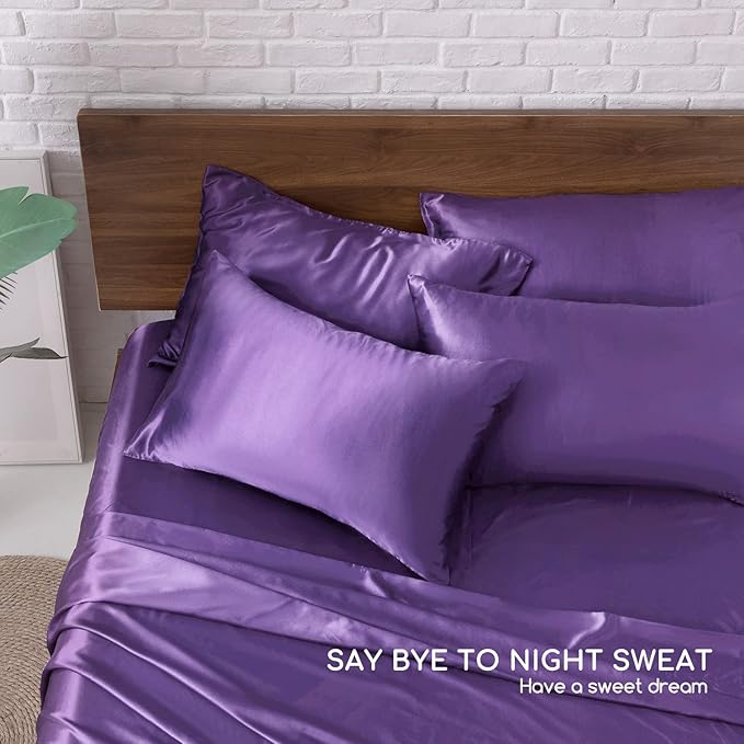MR&HM Satin Bed Sheets, Queen Size Sheets Set - Image 8