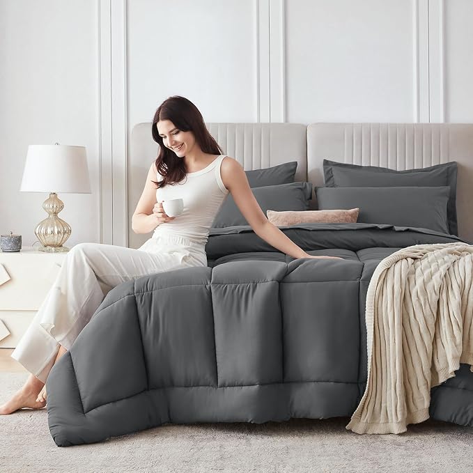Sasttie California King Comforter Set, 7 Pieces Cal King Bed in a Bag, Complete - Image 9