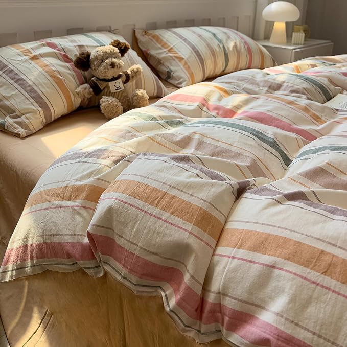 mixinni Vintage Striped Duvet Cover Set Twin XL, 3-Piece 100% Washed Cotton - Image 5