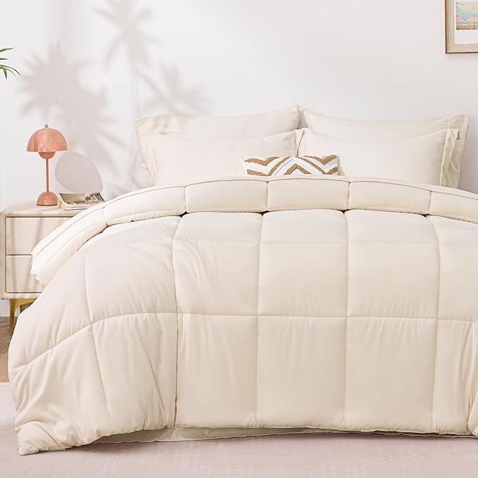 Love's cabin Twin Comforter Set Beige, 5 Pieces Twin Bed in a Bag, All Season by Lovescabin