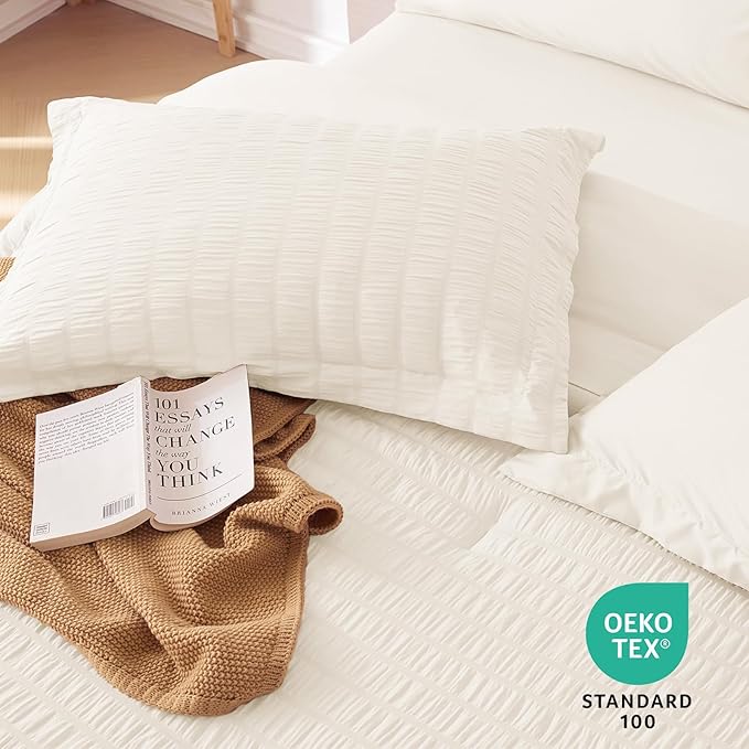MUXHOMO 5 Pieces Twin XL Comforter Set, Seersucker Bed in a Bag Twin XL Size - Image 9