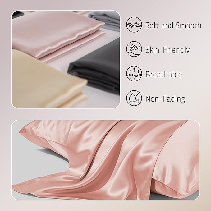 Gabire Mulberry Silk Pillow Cases Set of 2, Both Sides Real Silk Pillowcase - Image 2