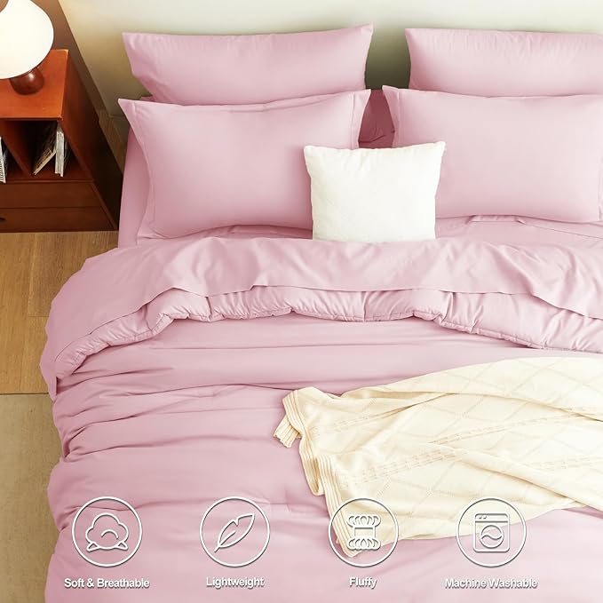 CozyLux King Size Comforter Set Pink, 7 Pieces Bed in a Bag King Comforter Set - Image 2