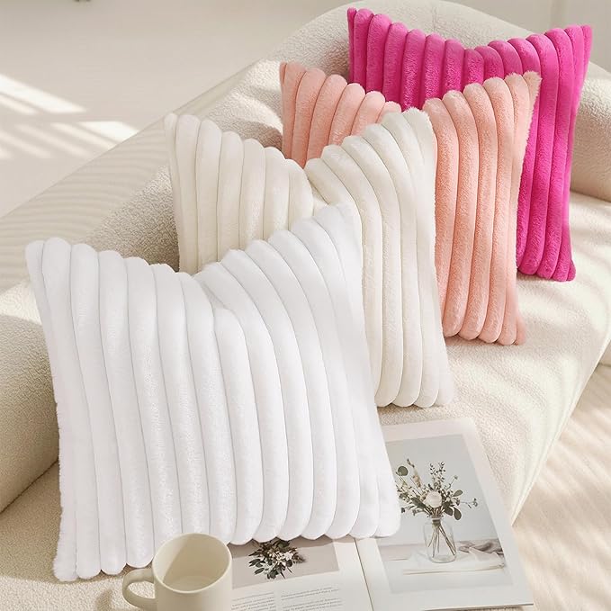 decorUhome Summer Cozy Faux Fur Throw Pillow Covers 26x26 Set of 2 Decorative - Image 7