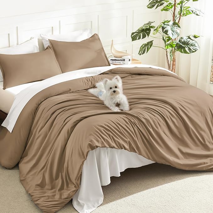 Litanika Taupe Comforter Set Full Size, 3 Pieces Solid Bedding Comforter Set by Litanika