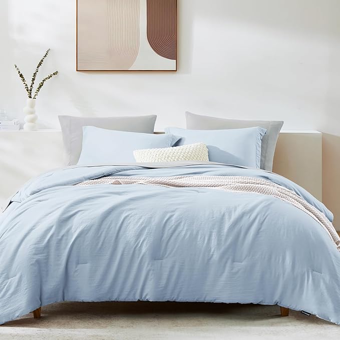 WRENSONGE Twin Comforter Set- 5 Pieces Ice Blue Twin Bed in a Bag, All Season - Image 2