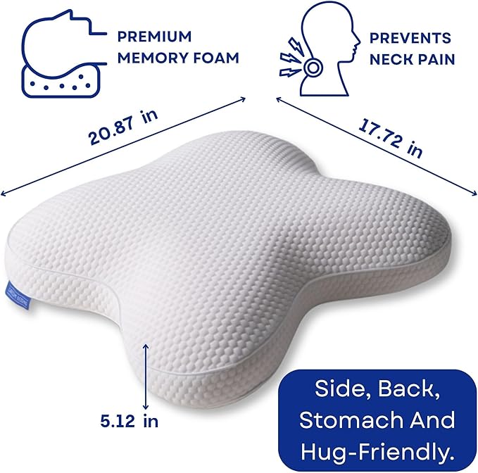 Dreamers Memory Foam Pillow for Side Sleepers – Cervical Neck Pillow for Side and Back Sleepers – Contoured Ergonomic Design for Shoulder and Neck Support - Includes Carry Bag
