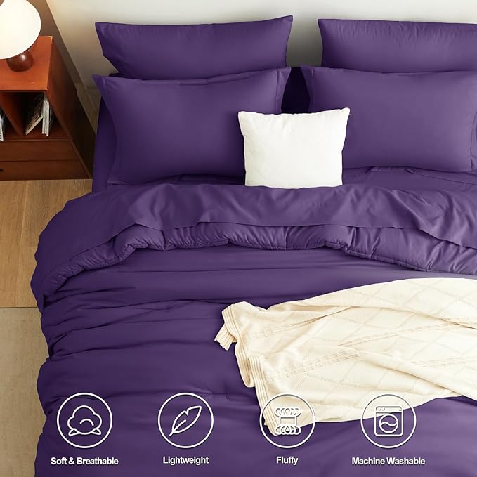 CozyLux Full Size Comforter Sets Purple, 7 Pieces Bed in a Bag Full Comforter - Image 2
