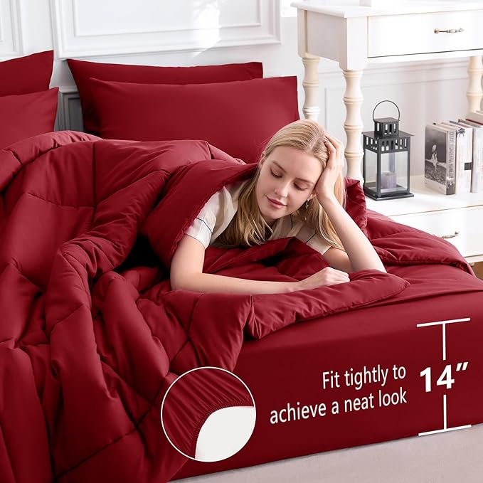 CozyLux Full Size Comforter Sets Dark Red, 7 Pieces Bed in a Bag, All Season - Image 5