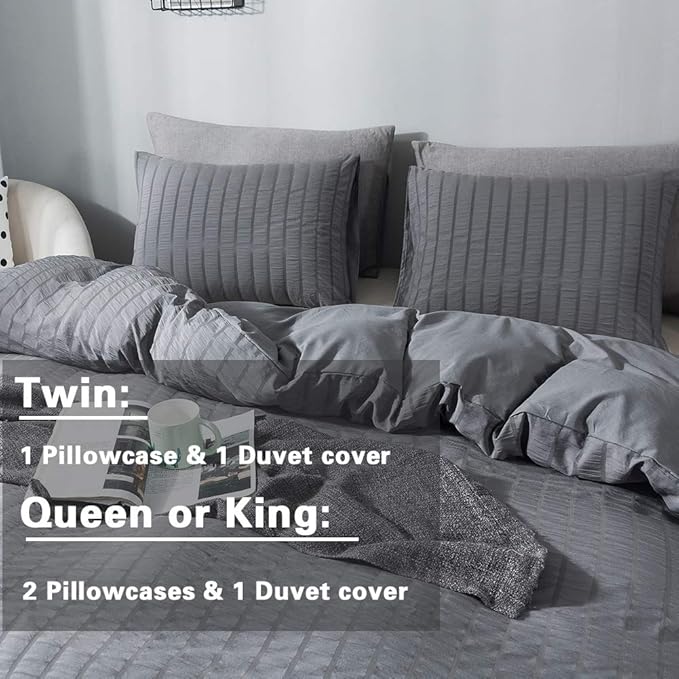 AveLom Dark Gray Duvet Cover Twin Size，2 Pieces Stripe Textured Soft Washed - Image 6