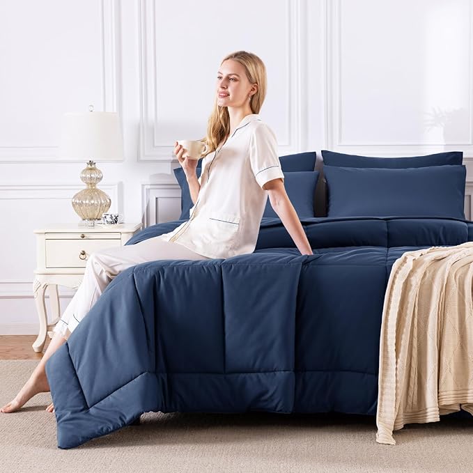 CozyLux King Size Comforter Set Navy Blue, 7 Pieces Bed in a Bag, All Season - Image 7