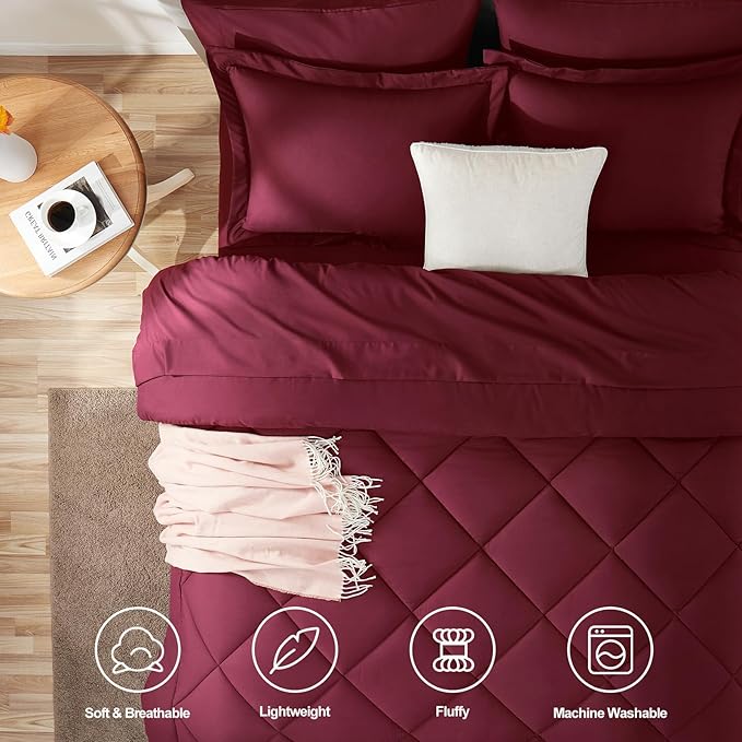 CozyLux Full Size Comforter Sets Burgundy - Image 2