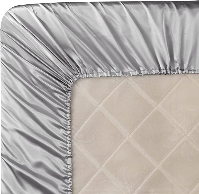 Homiest Light Grey Satin Fitted Sheet Twin XL Size, Deep Pocket, Luxury & Ultra - Image 6