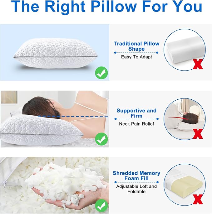 Cooling Pillows Queen Size Set of 2, Shredded Memory Foam Pillows, Adjustable - Image 5