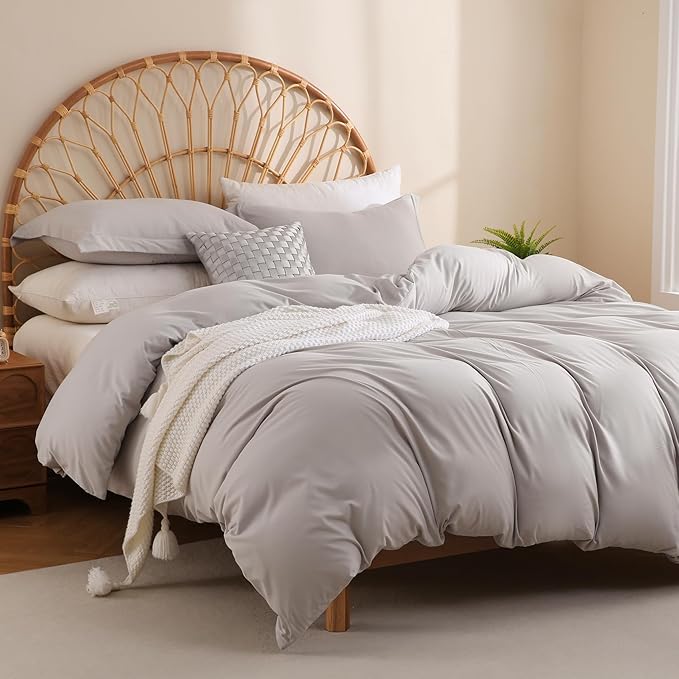 JSD Light Grey Duvet Cover Set Full Size, 3 Piece Duvet Cover - Image 6