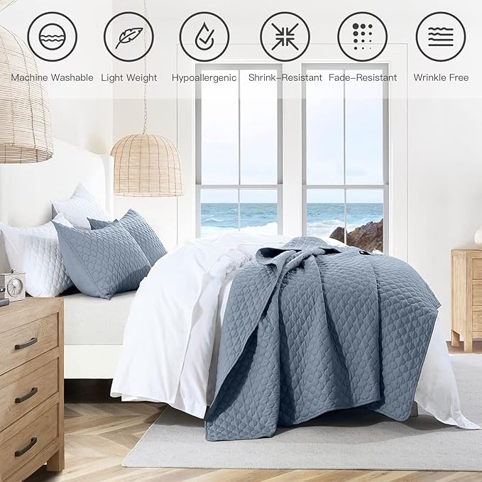 HORIMOTE HOME Quilt Queen Size Dusty Blue, Lightweight Quilts - Image 6
