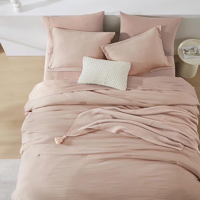 WRENSONGE Full Size Comforter Set- 7 Pieces Clay Pink Bed in a Bag Full Size - Image 5