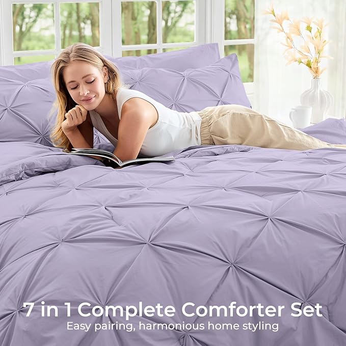 Sasttie Queen Comforter Set, 7-Piece Bed in a Bag, Pintuck Bedding Sets - Image 6