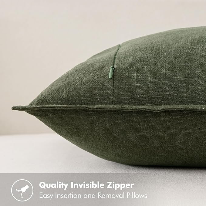 MIULEE Decorative Linen Pillow Covers 20x20 Inch Dark Olive Green Boho - Image 3