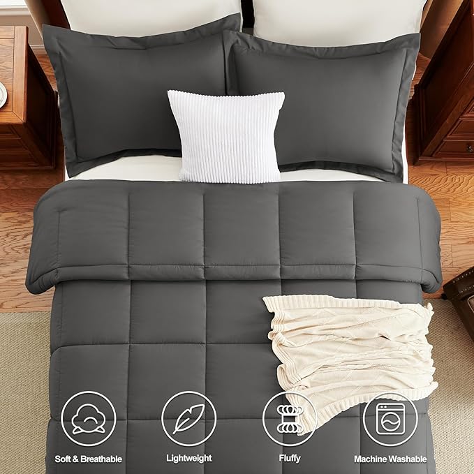 CozyLux Oversized King Comforter Set, 3 Pieces Dark Grey 120x98 Box Stitched - Image 4