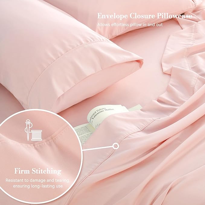 Pink King Sheet Set 4 Piece, Soft Breathable Cooling Microfiber Bed Sheets - Image 4