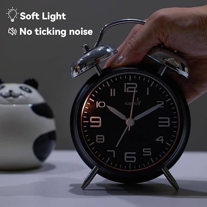 (Loud Alarm for Deep Sleepers 4'' Twin Bell Alarm Clock, Stereo Digital Dial Alarm Clock with Backlight for Bedroom and Home Decoration(Streamer Black)