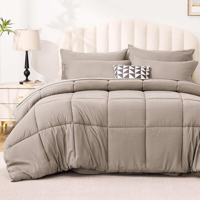 Love's cabin Full Comforter Set Light Brown, 7 Pieces Full Bed in a Bag by Lovescabin