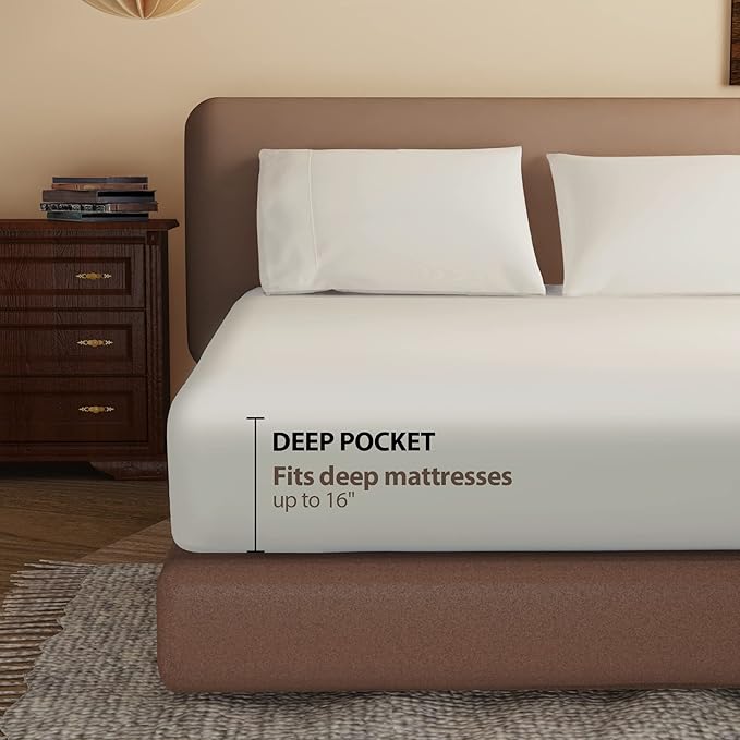 100% Egyptian Cotton Fitted Sheet Queen Size, 600 Thread Count 8-16" Deep - Image 5