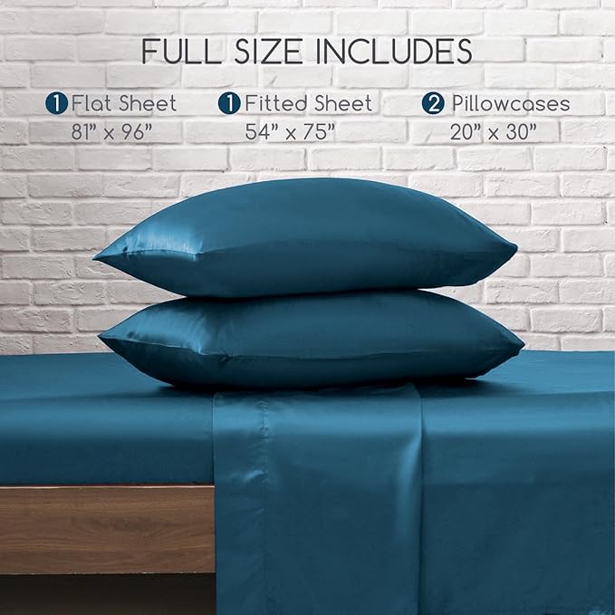 MR&HM Satin Bed Sheets, Full Size Sheets Set - Image 7