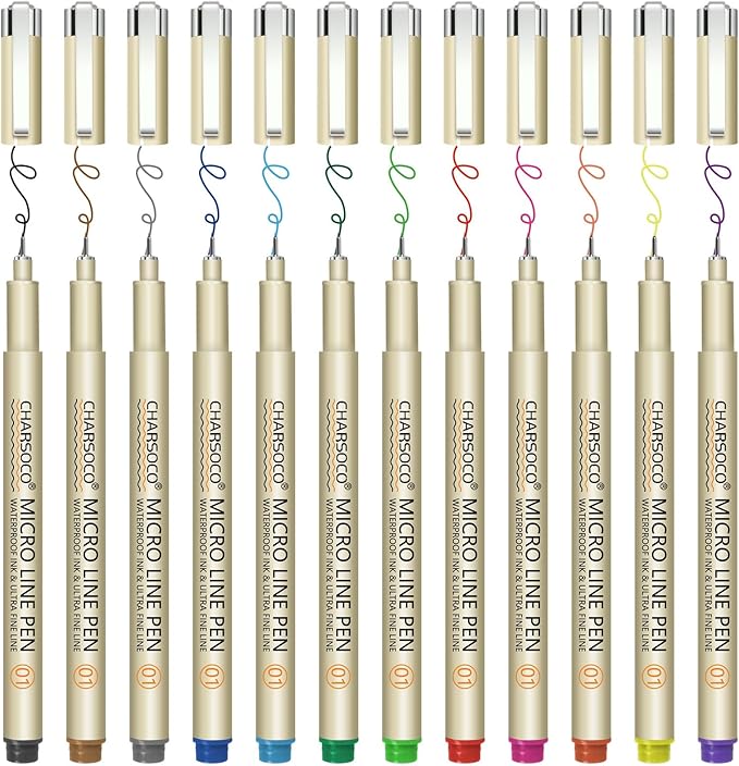 01 Micro Pen, Fine Point Pen with 12 Colors, Waterproof Archival Ink, 0.25mm Fineliner Ink Pens for Artist Illustration, Sketching, Anime, Manga, Technical Drawing and Scrapbooking-DeskoryOffice