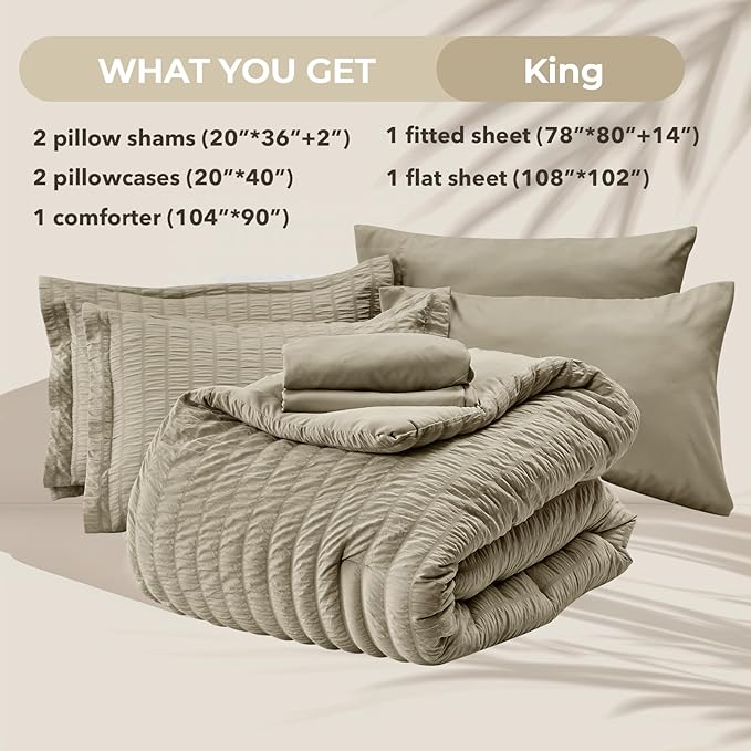 HYMOKEGE Linen King Size Comforter Set Seersucker 7 Pieces, All Season Luxury - Image 6