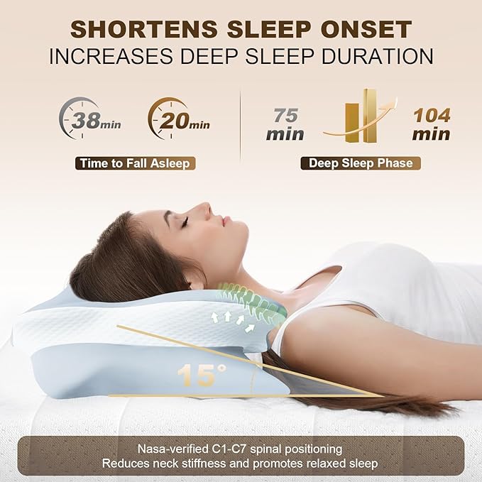 Cervical Neck Pillow for Sleeping - Ergonomically Designed Memory Foam Pillows for Neck Pain Relief, Side Sleeper Pillow for Neck Pain with Washable Cooling Cover for Side and Back Sleepers（Blue）