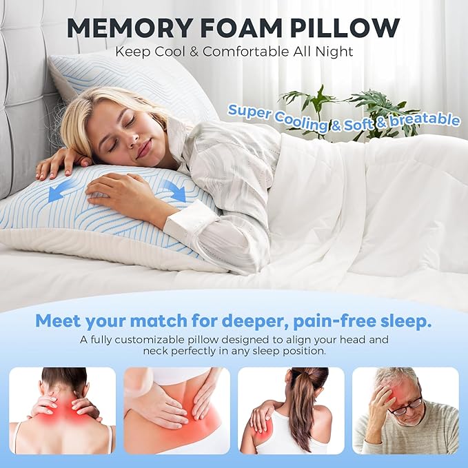 Cooling Bed Pillows for Sleeping 2 Pack Shredded Memory Foam Pillows Standard - Image 5