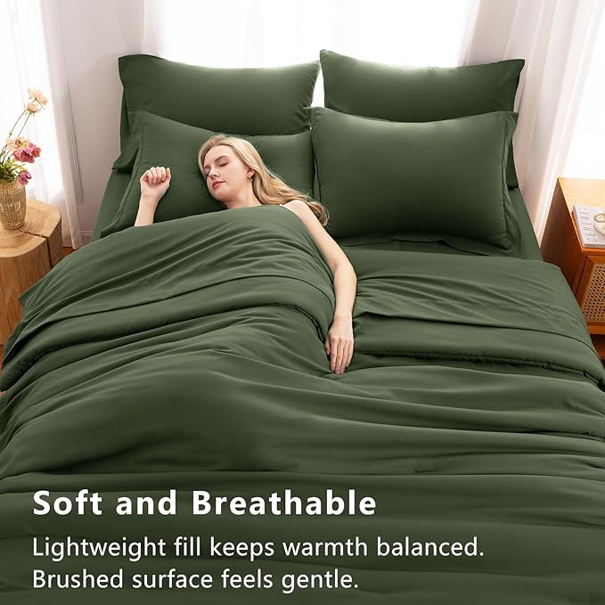 CozyLux Oversized King Comforter Set Olive Green, 7 Pieces Bed in a Bag - Image 5