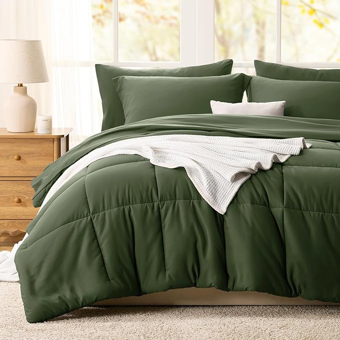 CozyLux Queen Comforter Set Olive Green - Image 8